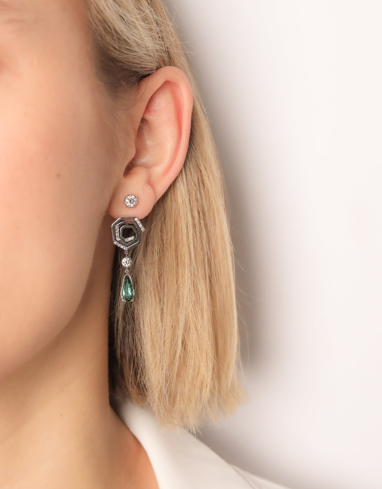 Helix White Earrings · Tourmaline