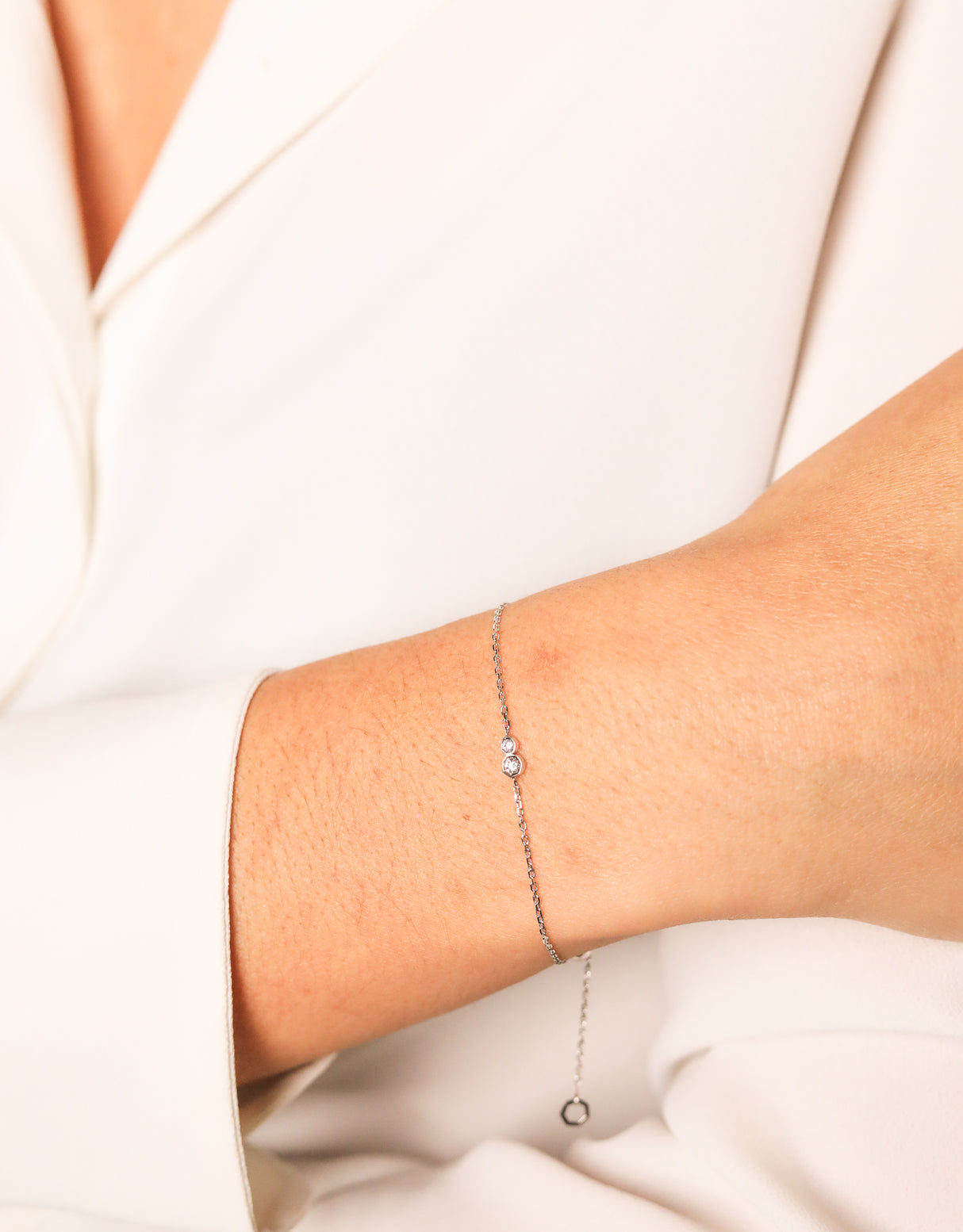Pulsera Twin Rose · Oro Blanco · Diamante