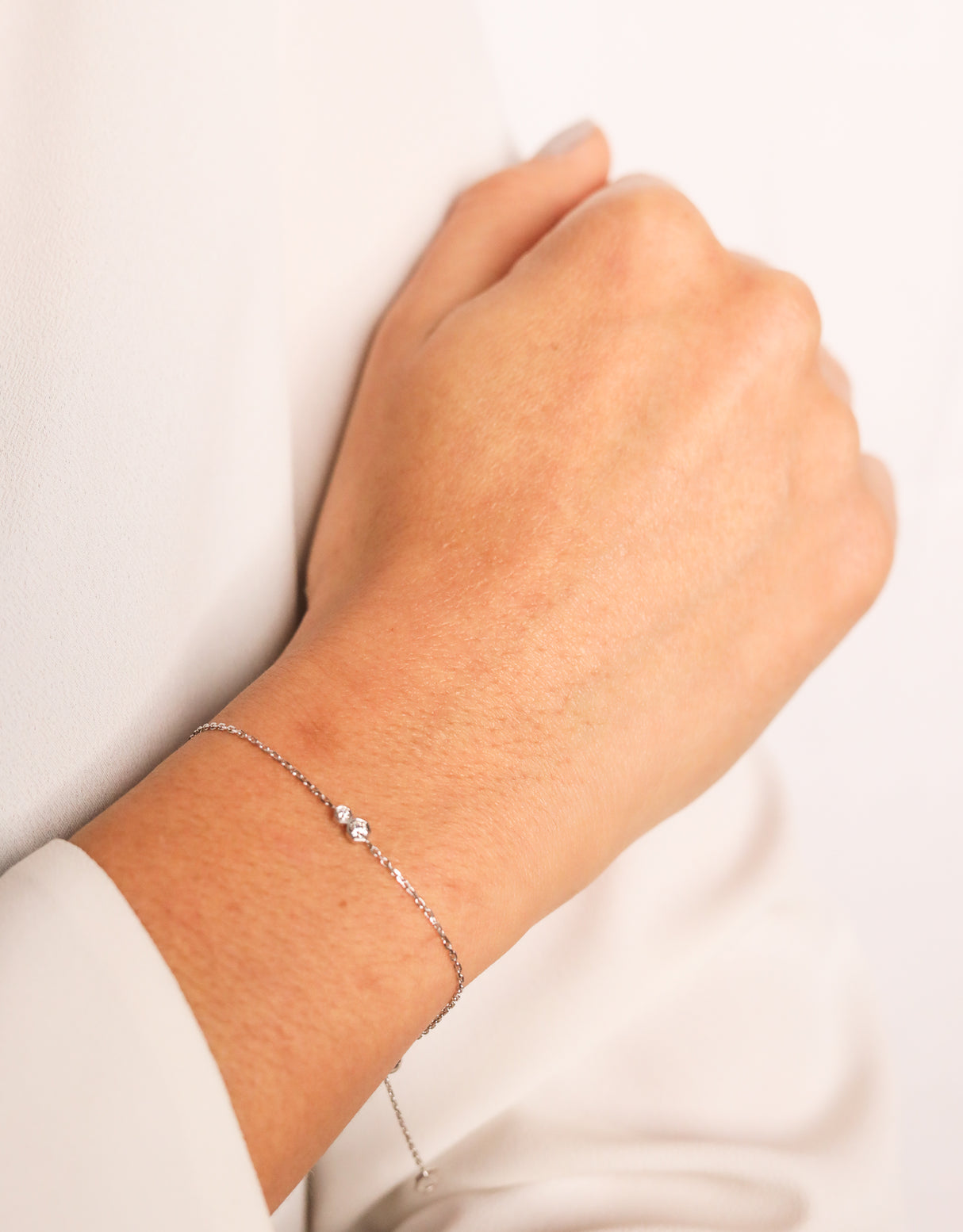 Pulsera Twin Rose · Oro Blanco · Diamante